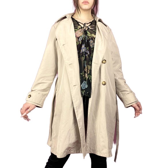 Moncler Vintage Women's Trench Coat - M Beige Polyester - Etsy
