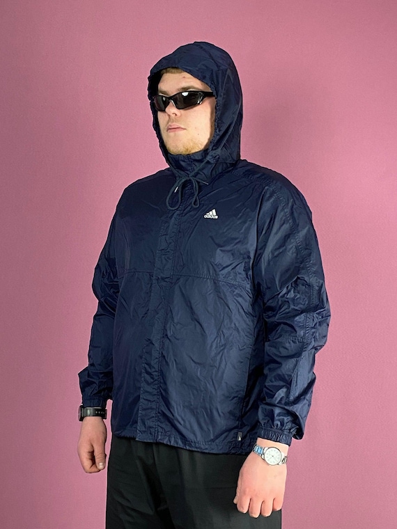 Adidas Vintage Men's Rain Jacket L Navy Blue Nylon Israel