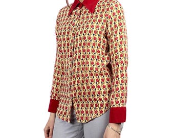 Pureheart Vintage Women's Shirt - S Beige & Red Silk