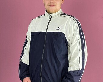 Windbreaker PUMA Sport Jacket Vintage 80' Blue Green White Men XL
