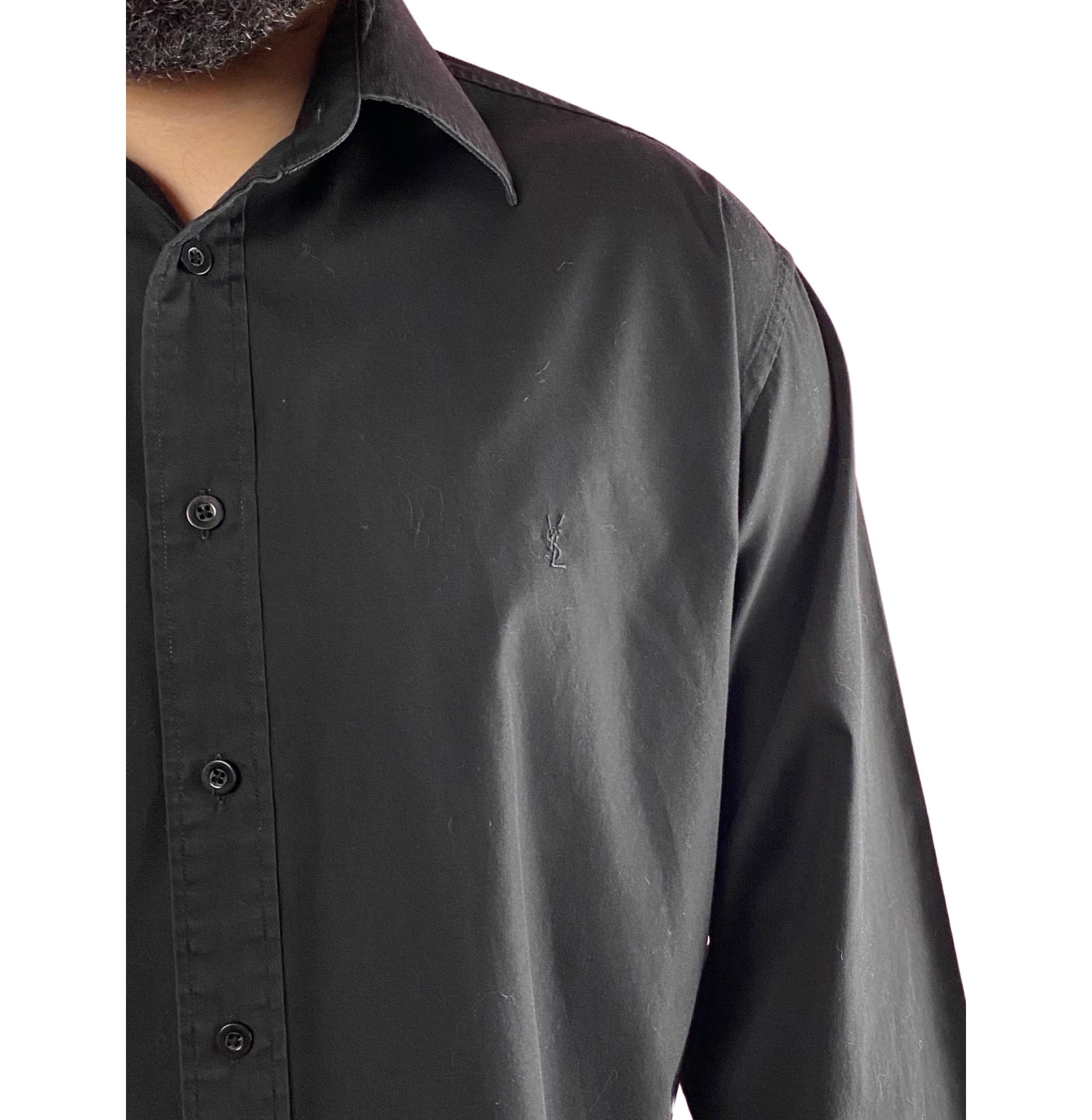 Yves Saint Laurent Vintage Men's French Cuff Dress Shirt - L Black