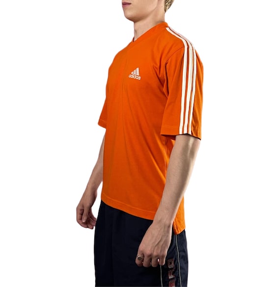 90s Adidas Vintage Men's V-neck T-shirt - M Orange Cotton Blend - Etsy