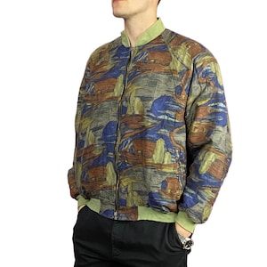 90s Silin Vintage Herren Bomberjacke - L Grüne Seide