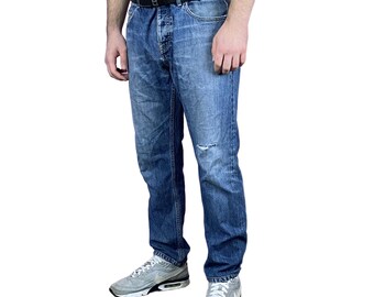 Kenzo Jungle Vintage Men's Knee Distress Slim Jeans - 34 Blue Cotton