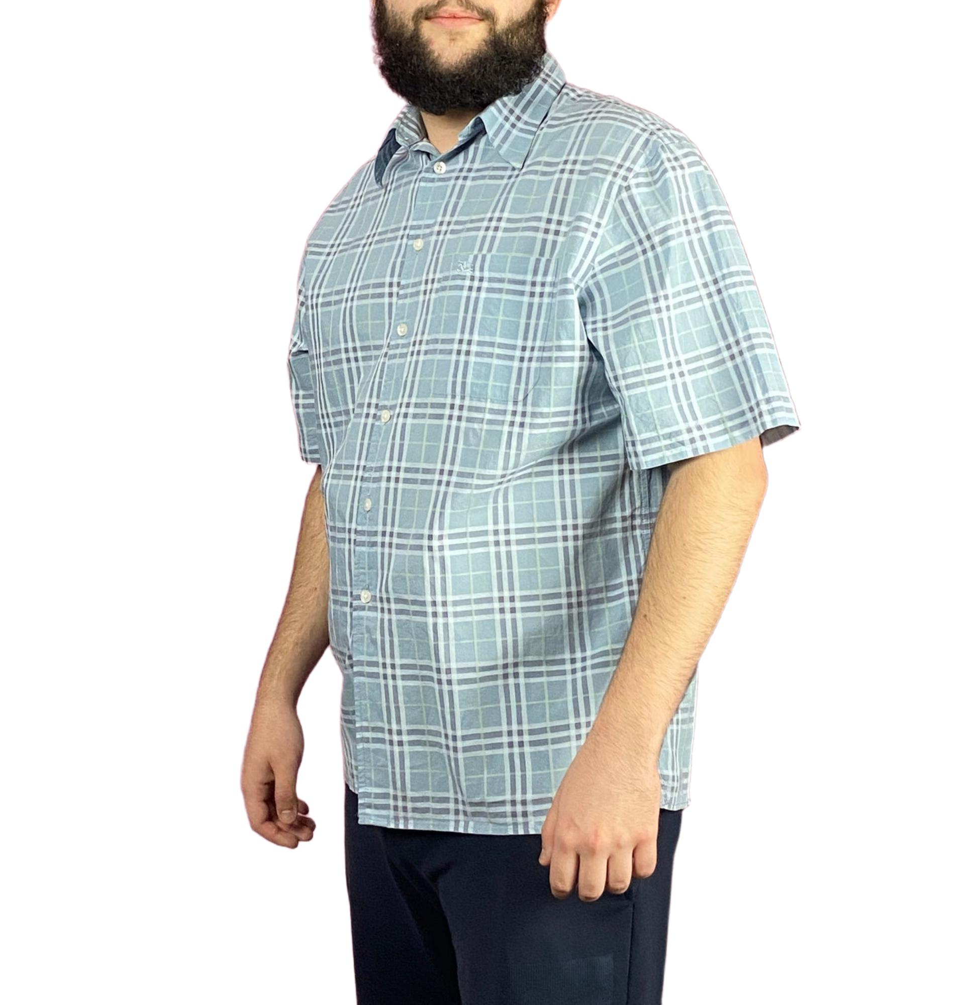 Burberry Men's Nova Check Short Sleeve Shirt - L Blue Cotton