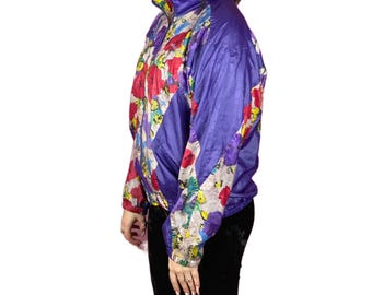 90s Adidas Vintage Women's Floral Windbreaker Jacket - L