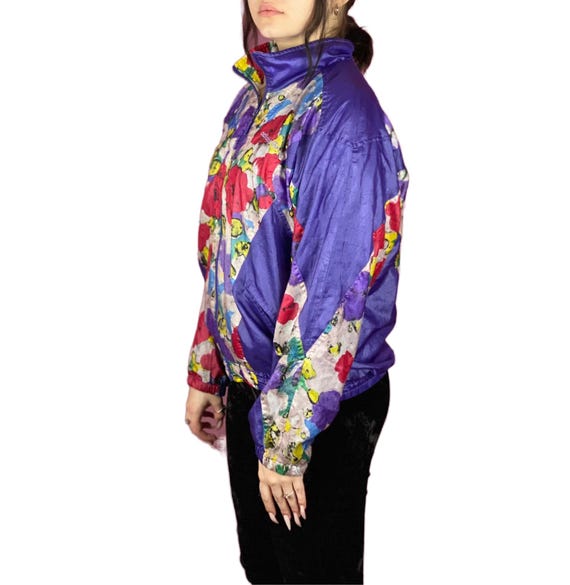 90s Adidas Vintage Women's Floral Windbreaker Jacket - L