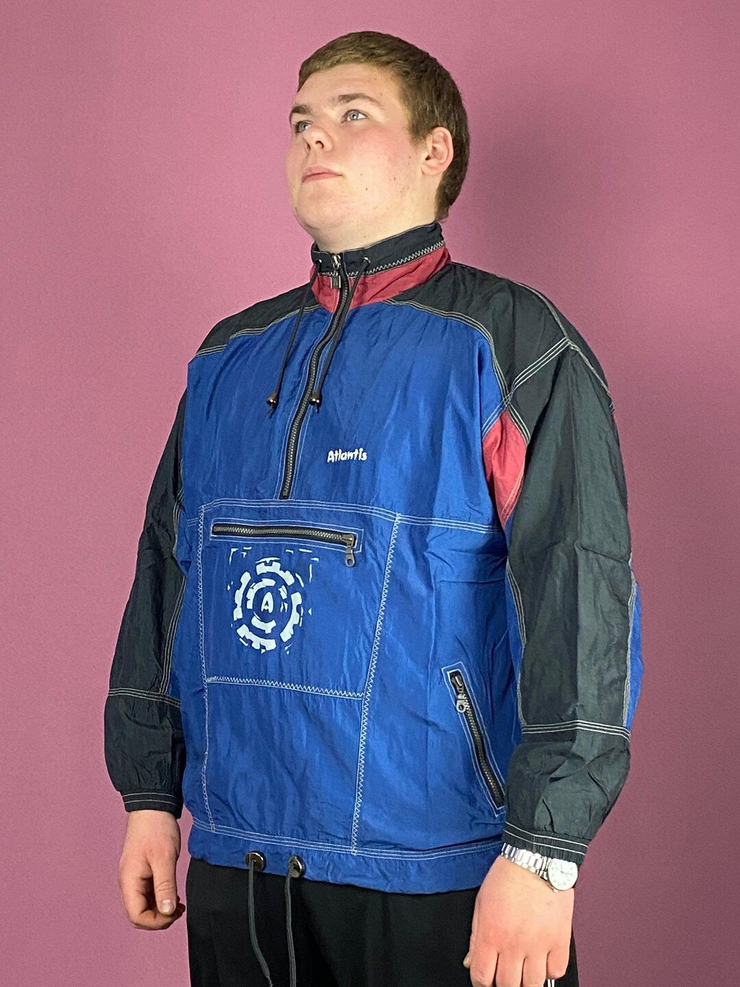 90s Atlantis Vintage Men's Windbreaker Jacket - XL Blue Nylo