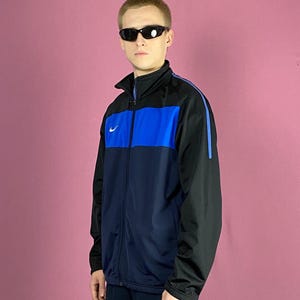 Nike Vintage Men&#39;s Track Jacket - M Navy Blue & Black Polyester