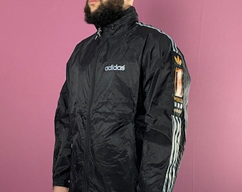 80s Adidas Vintage Men's Rain Jacket - M Black Nylon