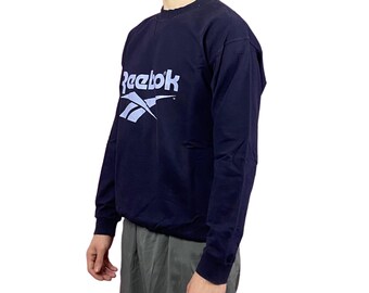 90s Reebok Big Logo Vintage Men's Sweatshirt - M Navy Blue Cotton