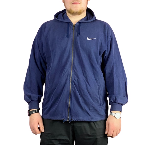 90s Nike Vintage Men's Zip Hoodie - XL Navy Blue Cotton - Etsy
