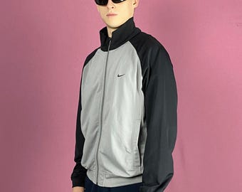 Nike Vintage Men's Track Jacket - M Gray & Black Polyester