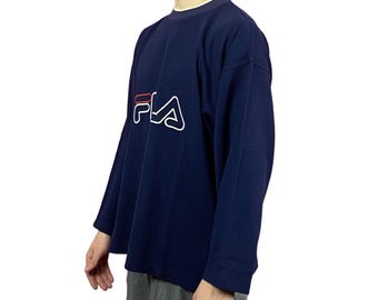 Fila Big Logo Vintage oversized herenshirt met lange mouwen - S marineblauw katoen