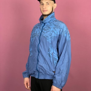 90s Vintage Men's Windbreaker Jacket - L Blue Nylon