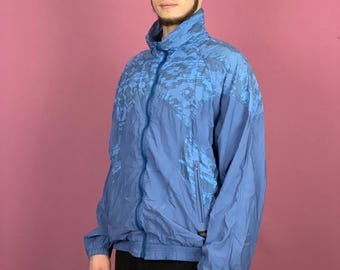 90s Vintage Men's Windbreaker Jacket - L Blue Nylon