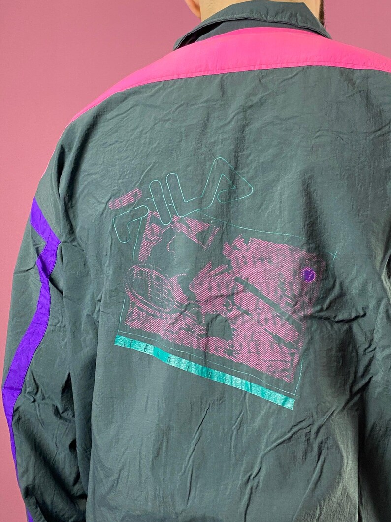 90s Fila Vintage Men's Windbreaker Jacket - XXL Gray Nylon image 4