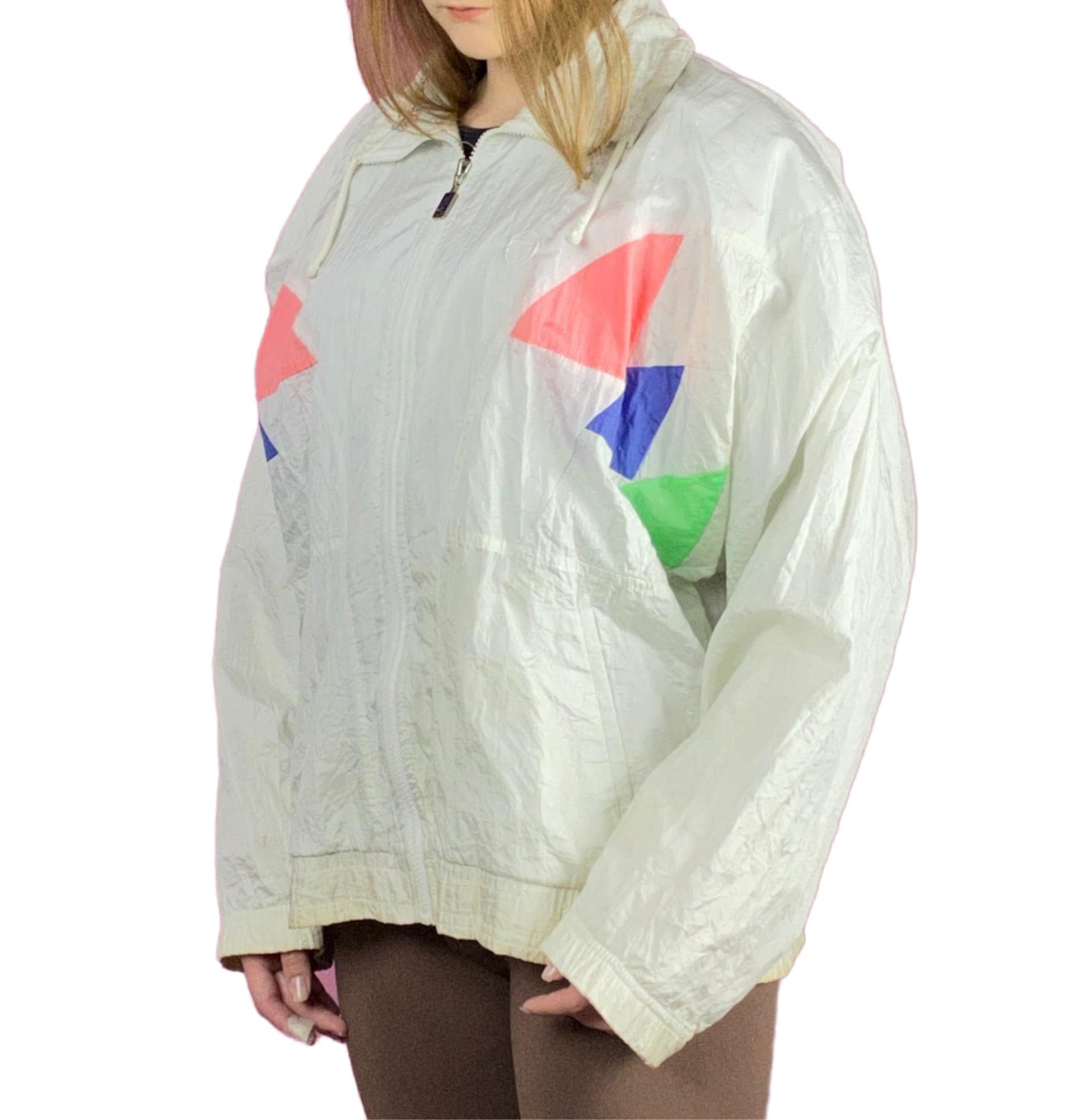 90s Sergio Tacchini Women's Windbreaker Jacket - L White Polyester