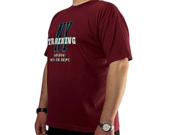 T-shirt vintage da uomo New York Training anni '90 - XL in misto cotone rosso