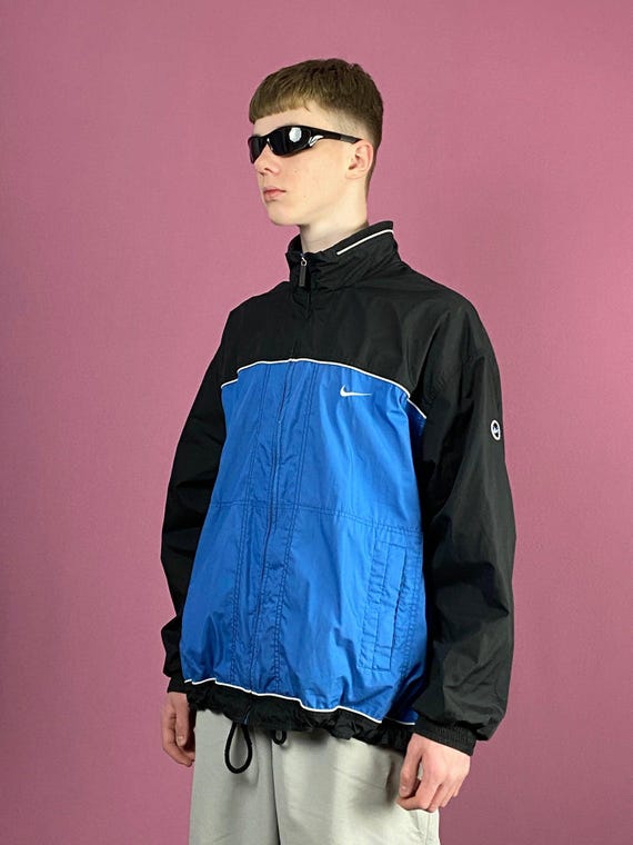 90s Y2K Nike Vintage Men's Windbreaker Jacket - XL Blue Polyester