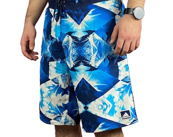 TriStripes Vintage Men's Board Shorts - M Blue & Multicolor Polyester