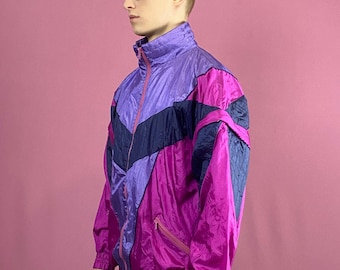 90s Ybes Vintage Men's Windbreaker Jacket - L Pink & Multicolor