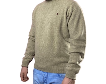 Suéter vintage de hombre de los años 90 de Polo by Ralph Lauren - L de lana beige/gris