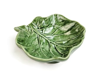 Vintage Portugal Green Cabbage Leaf Large Bowl