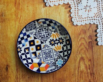 Ceramic blue color portuguese bowl with tiles home decor 13x13 cm