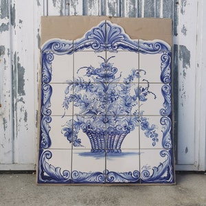 Portuguese Hand Painted Tiles Sign, Portuguese Flowers Jar Hand Painted Tile Mural, Portuguese Tiles, Ceramic Tiles image 2