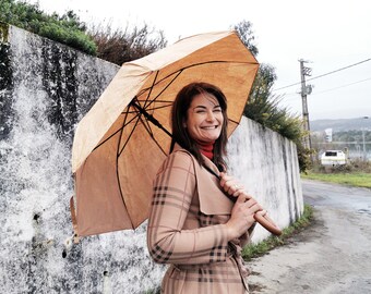 Cork made umbrella,  original cork and a wooden handle, mother's day umbrella gift, rainy days gift