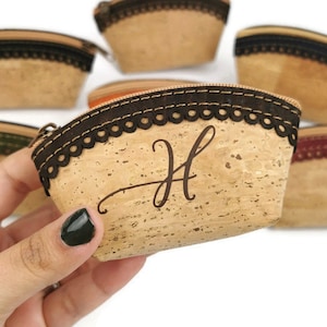 Personalized brown Cork Coin Purse - Handmade Portuguese cork Purse - COBC029