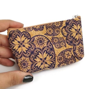 Mini sac à main en liège avec motif coeur de Viana, pochette pour cartes en liège, portefeuille zippé - Porte-monnaie en liège portugais fait main