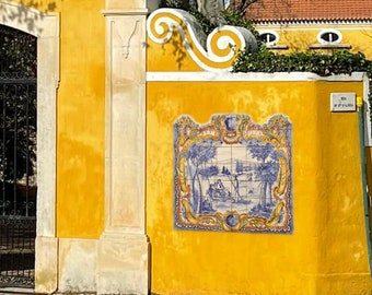 Big Portuguese Hand Painted Tiles Sign with workers in the field, Portuguese landscape Hand Painted Tile Mural, Portuguese Tiles