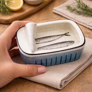 Blaue Keramik Sardinendose: Portugisische Wohnkultur (11.5 x 7 cm)