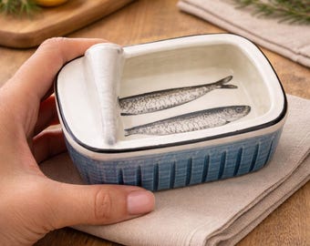 Blue Ceramic Sardine Can: Portuguese Home Decor (11.5x7cm)