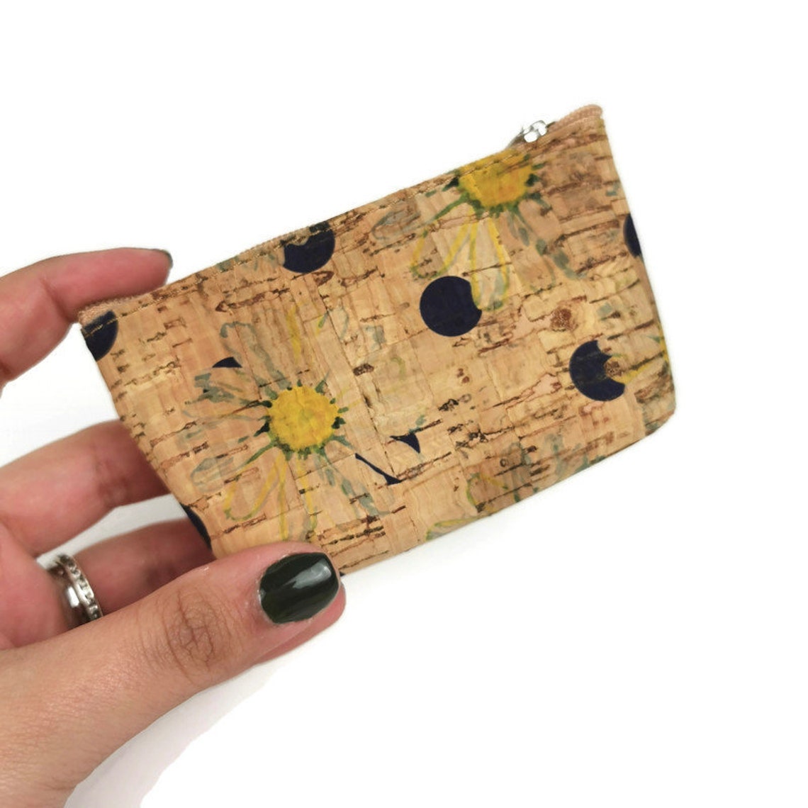 Mini Cork Purse With Flowers Pattern Cork Cards Pouch Zip Etsy