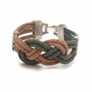 Bracelet en liège avec 4 rangs de 3 mm bleu pétrole et liège naturel