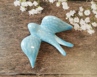 Mini ceramic light blue swallow for wall decor (6.5x 8.5cm)