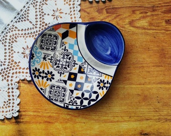 Ceramic portuguese shell bowl with tiles home decor 16.5 x 14.5 cm