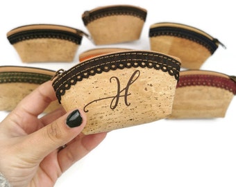 Personalized Cork Coin Purse | Custom Initial Wallet | Eco-Friendly Gift - COBC029