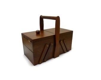 Wood sewing box accordion vintage style
