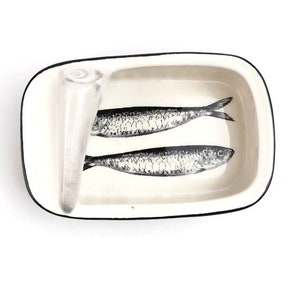 Green aqua Ceramic can with sardines home decor 11.57cm image 2