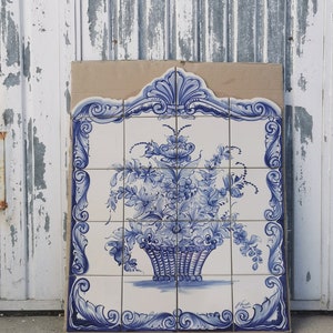 Portuguese Hand Painted Tiles Sign, Portuguese Flowers Jar Hand Painted Tile Mural, Portuguese Tiles, Ceramic Tiles image 5