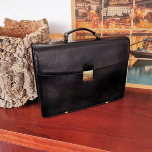 Handmade Black Leather Bag Men&#39;s Leather Briefcase laptop business bag  Messenger Bag