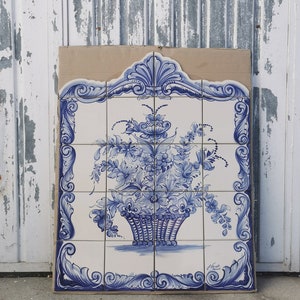 Portuguese Hand Painted Tiles Sign, Portuguese Flowers Jar Hand Painted Tile Mural, Portuguese Tiles, Ceramic Tiles image 3