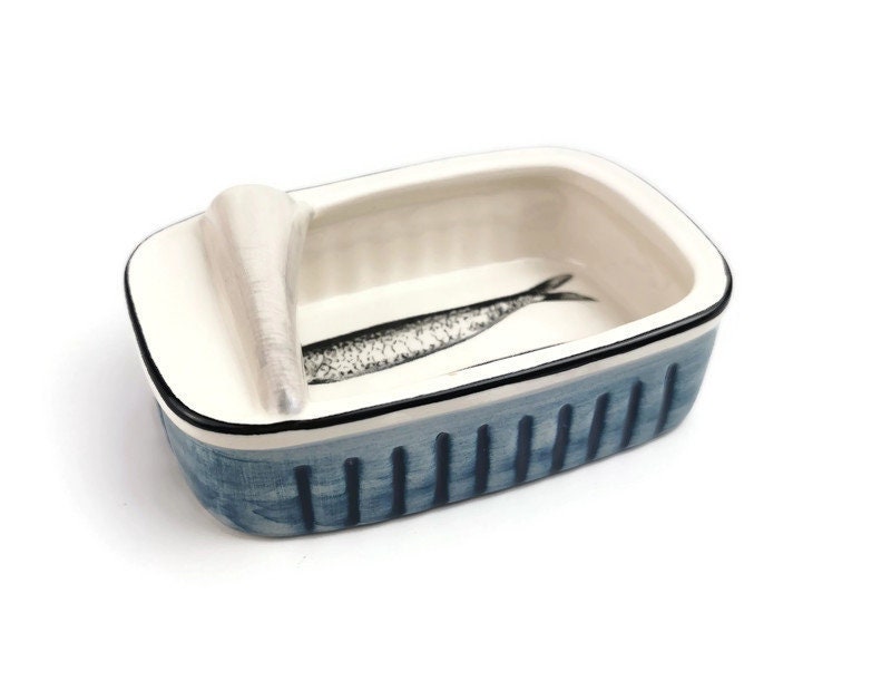 Blue Ceramic sardine box perfect for home decor 11.5*7cm