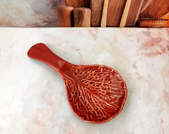 Handcrafted Cabbage-Shaped ceramic Spoon Rest in red color