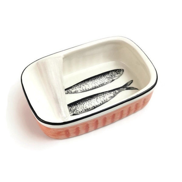 Coral Ceramic can with sardines home decor 11.5*7cm