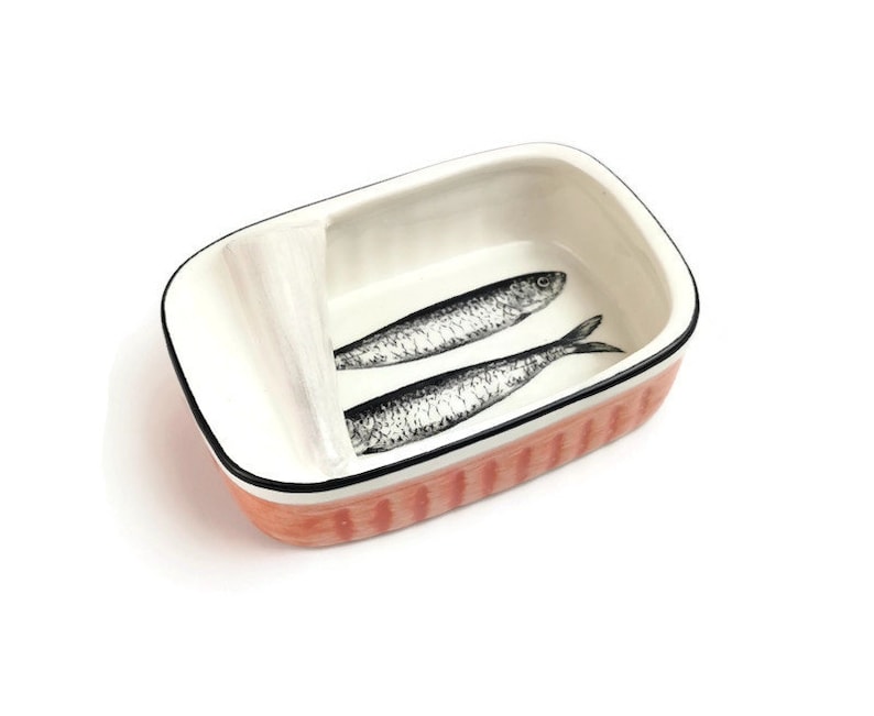 Coral Ceramic can with sardines home decor 11.57cm image 1